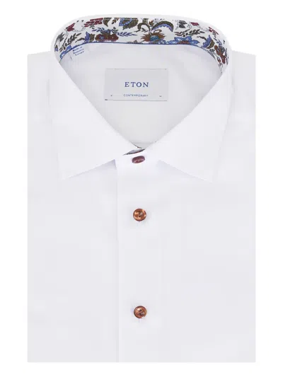 Eton Buttoned Floral-collar Shirt In White