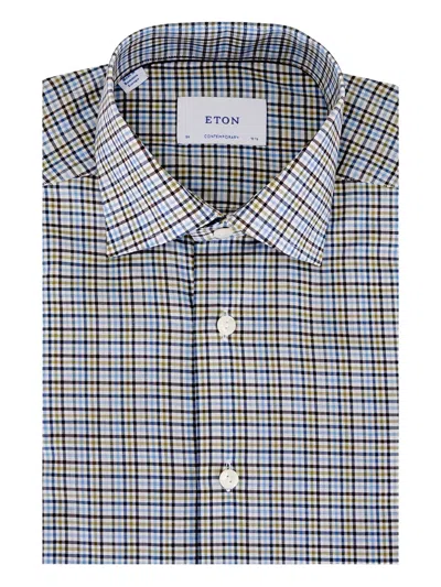 Eton Checked-pattern Buttoned Shirt In Blue