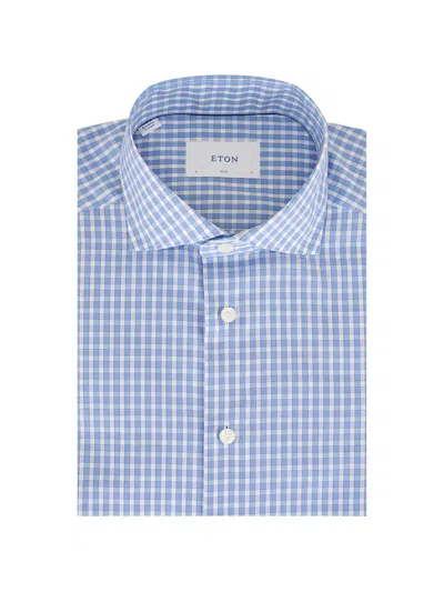 Eton Check-pattern Button-down Cotton Shirt In Blue