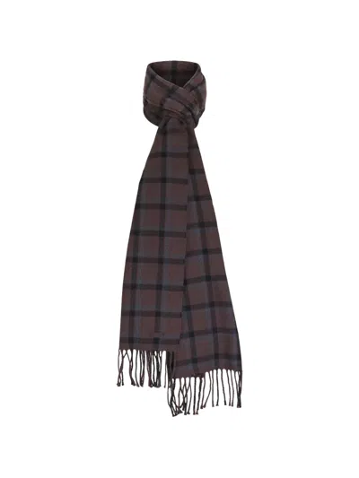 Eton Check-pattern Fringed Scarf In Gray