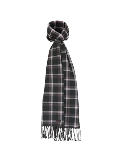 Eton Check-pattern Fringed Scarf In Gray