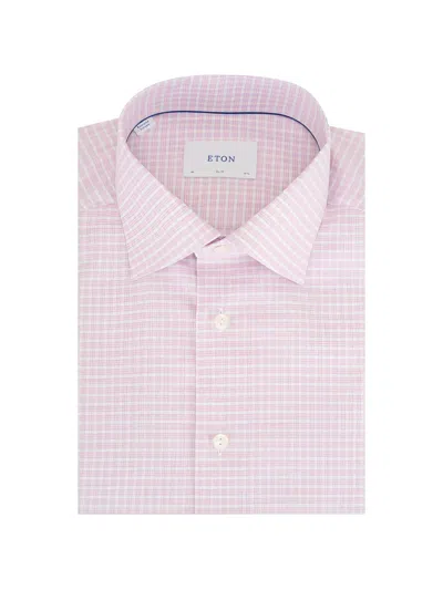 Eton Check-pattern Twill Shirt In Pink