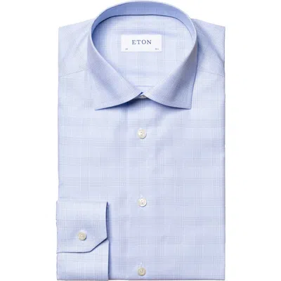Eton Classic Fit Blue Plaid Cotton Dress Shirt