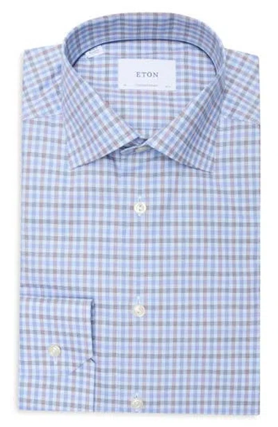 Eton Contemporary Fit Check Organic Cotton Twill Dress Shirt In Blue