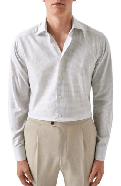 Eton Contemporary Fit Check Stretch Dress Shirt In Light Beige
