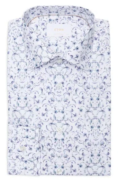 Eton Contemporary Fit Floral Fine Cotton Twill Dress Shirt In Blue