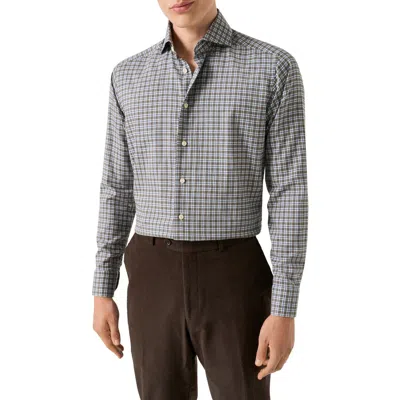 Eton Contemporary Fit Grey Check Cotton Flannel Dress Shirt In Gray