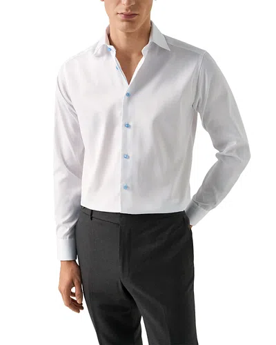 Eton Contemporary Fit Light Blue Details Signature Twill Shirt In White