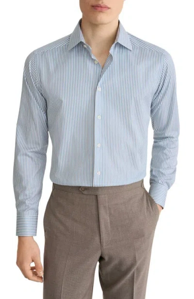 Eton Contemporary Fit Light Green Stripe Signature Cotton Twill Dress Shirt