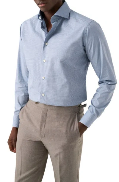 Eton Contemporary Fit Microcheck Crease Resistant Cotton Dress Shirt In Blue