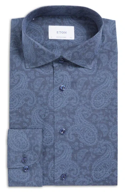 Eton Contemporary Fit Paisley Mélange Cotton Dress Shirt In Blue