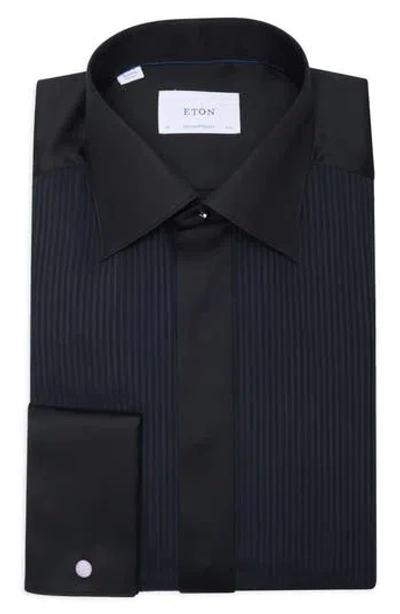 Eton Contemporary Fit Pleated Bib Front Dress Shirt In Black