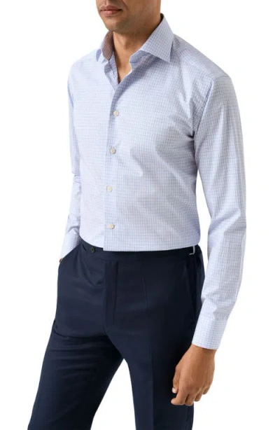 Eton Contemporary Fit Shadow Check Crease Resistant Cotton Dress Shirt In Blue