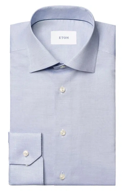 Eton Contemporary Fit Solid Blue Cotton Dobby Dress Shirt