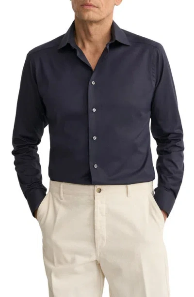 Eton Contemporary Fit Solid Navy Cotton Twill Dress Shirt In Blue