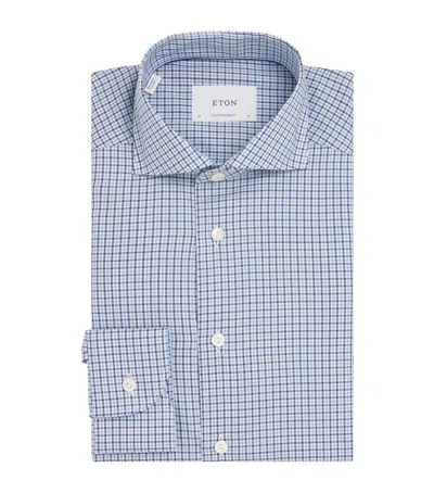Eton Cotton Check Signature Oxford Shirt In Blue