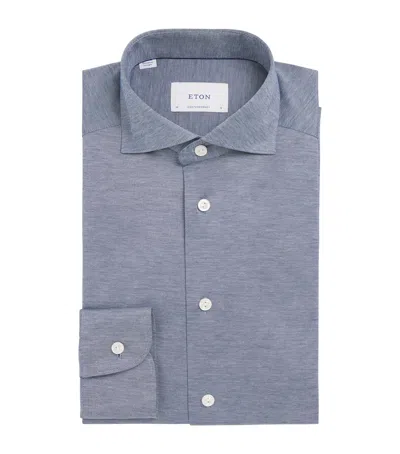 Eton Cotton Filo Di Scozia Contemporary Fit Shirt In Blue