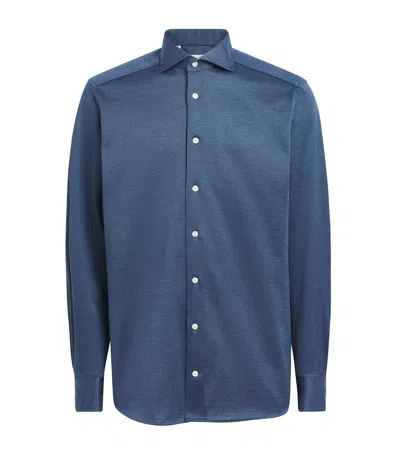 Eton Cotton Filo Di Scozia Contemporary Fit Shirt In Blue