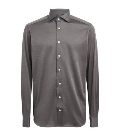 Eton Cotton Filo Di Scozia Contemporary Fit Shirt In Brown
