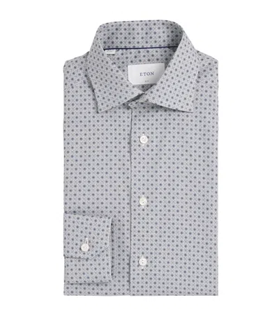 Eton Cotton Floral Shirt In Gray