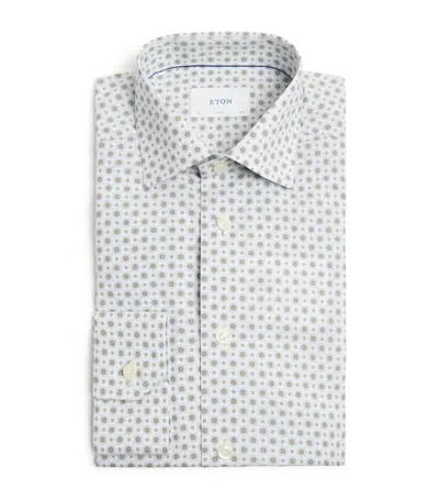 Eton Cotton Geometric Print Contemporary Fit Shirt In White