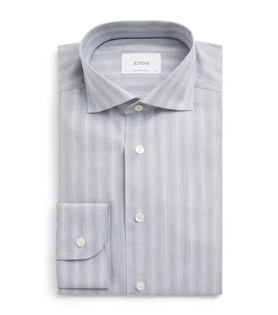 Eton Cotton Mélange Plaid Contemporary Fit Shirt In Gray