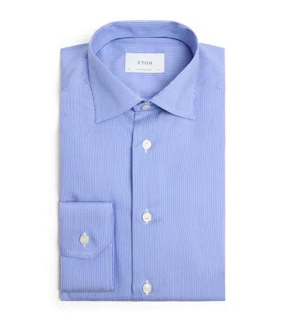 Eton Cotton Stripe Contemporary Fit Shirt In Blue