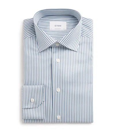 Eton Cotton Stripe Contemporary Fit Shirt In Green