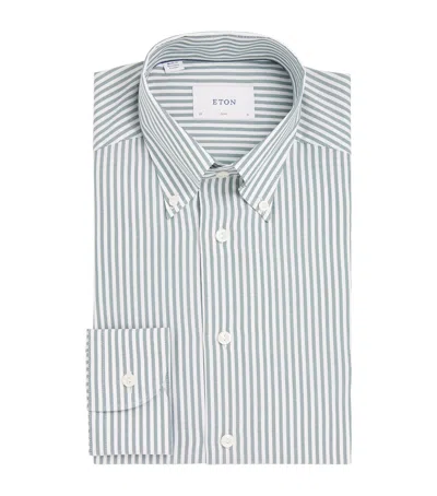 Eton Cotton Stripe Signature Oxford Shirt In Green