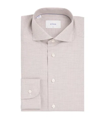 Eton Cotton Twill Check Slim Shirt In Neutral