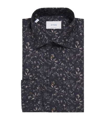 Eton Cotton Twill Floral Print Contemporary Fit Shirt In Blue