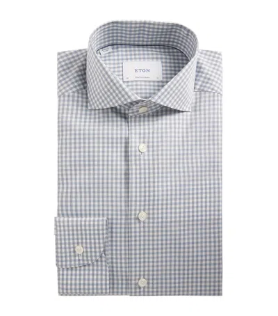 Eton Cotton Twill Melange Check Shirt In Blue