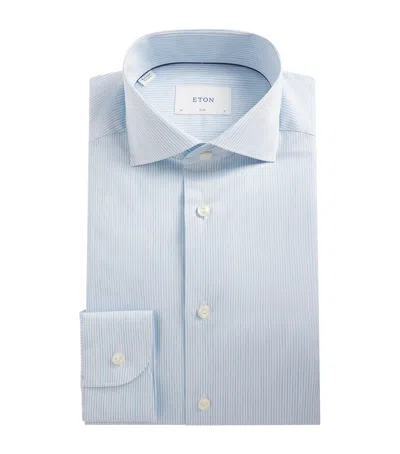 Eton Cotton Twill Melange Stripe Shirt In Blue