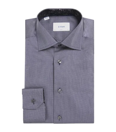Eton Cotton Twill Puppytooth Slim Shirt In Blue