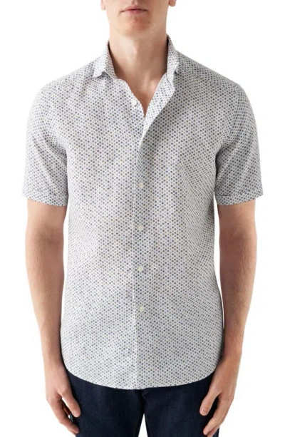 Eton Dot Print Short Sleeve Linen Button-up Shirt In Light Pastel Blue