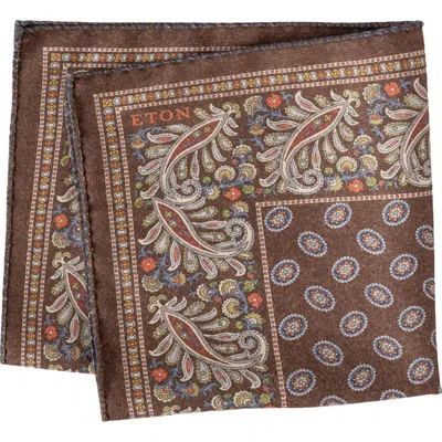 Eton Double Print Wool Pocket Square In Brown