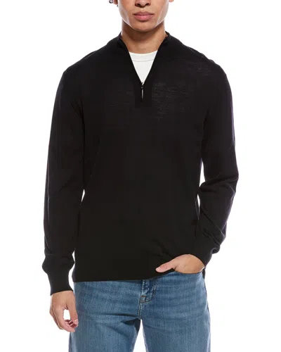 Eton Fine Knit Wool 1/2-zip Pullover In Black