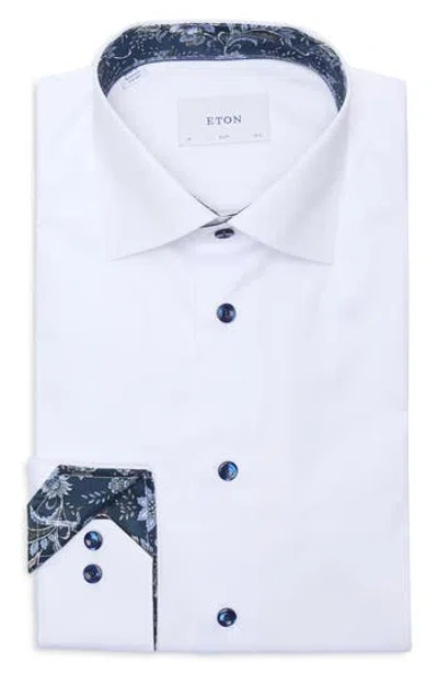 Eton Floral Effect Slim Fit Signature Twill Dress Shirt In White