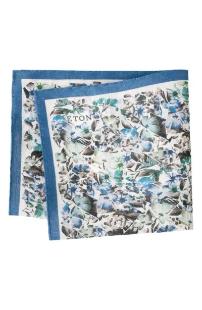 Eton Floral Linen Pocket Square In Medium Blue