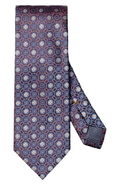 Eton Floral Medallion Silk Jacquard Tie In Red