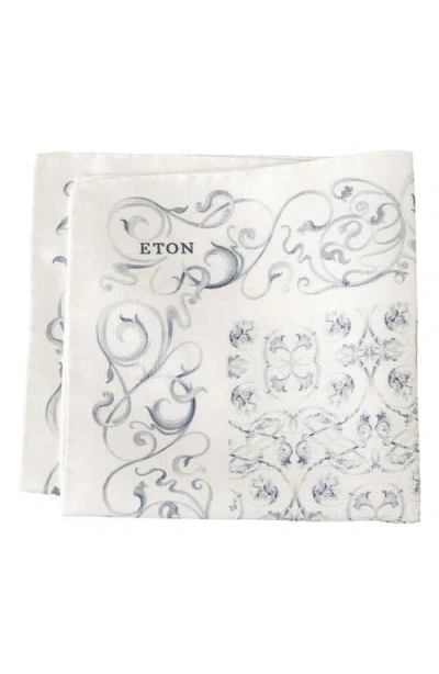 Eton Floral Motif Silk Pocket Square In Light Blue