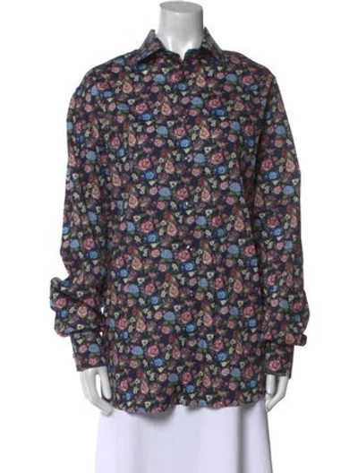 Pre-owned Eton Floral Print Long Sleeve Button-up Top In Blue