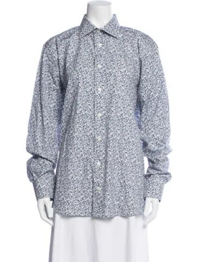 Pre-owned Eton Floral Print Long Sleeve Top In White