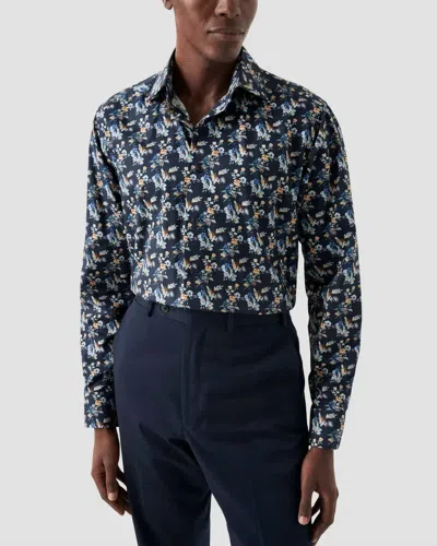Eton Floral Print Shirt In Navy In Blue