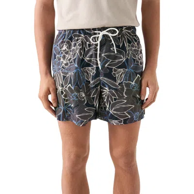 Eton Floral Print Swim Trunks In Blue