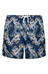 Eton Mens Dark Blue Floral-patterned Drawstring Woven Swim Shorts In Blue