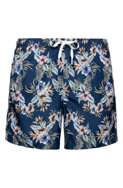 Eton Mens Dark Blue Floral-patterned Drawstring Woven Swim Shorts