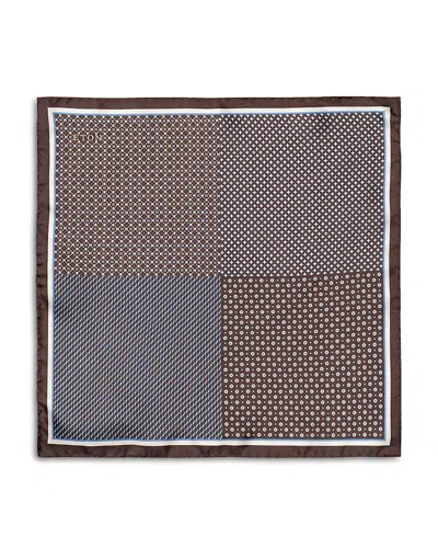Eton Four Sided Silk Pocket Square In Off White/brown