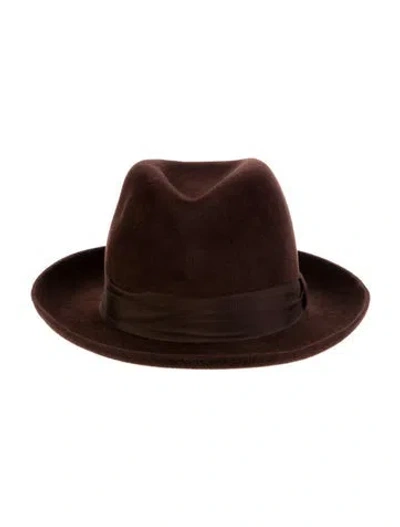 Pre-owned Eton Fur Felt Fedora Hat In Burgundy