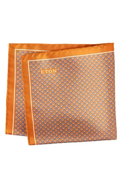 Eton Geo Silk Pocket Square In Brown